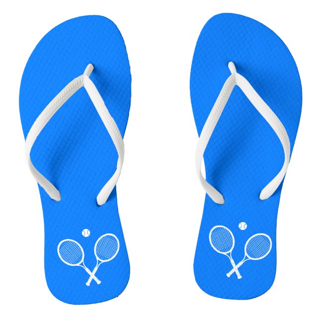 White Tennis Rackets Ultramarine Blue Flip Flops (Fußbett)