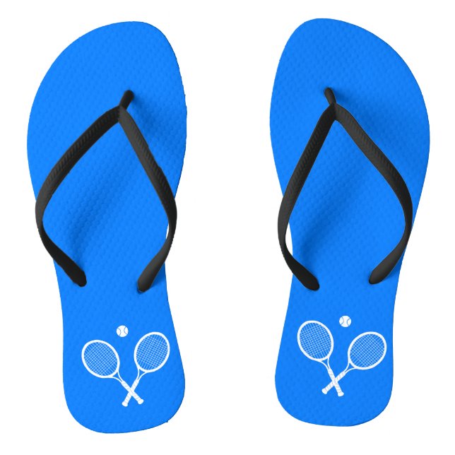 White Tennis Rackets Ultramarine Blue Flip Flops (Fußbett)