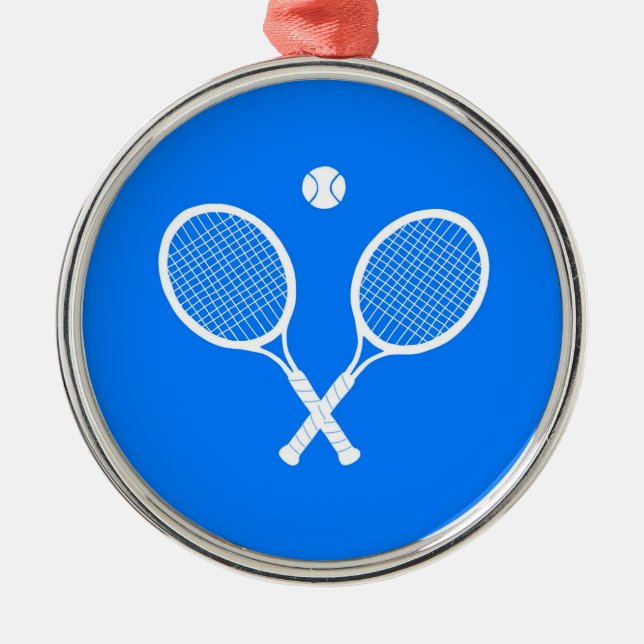 White Tennis Rackets und Ball Blue Ornament Aus Metall (Vorne)