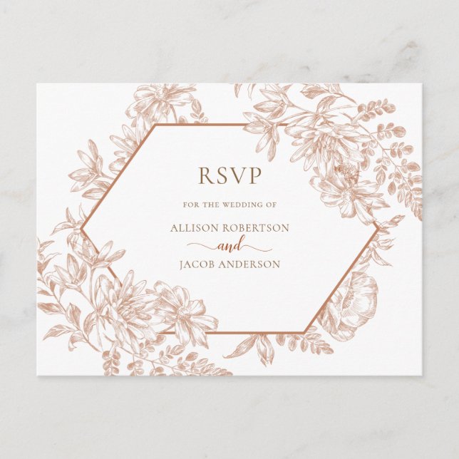 White Terra Cotta Geometric Floral Wedding RSVP Einladungspostkarte (Vorderseite)