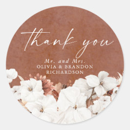 White Terracotta Blume Boho Elegant Danke Runder Aufkleber