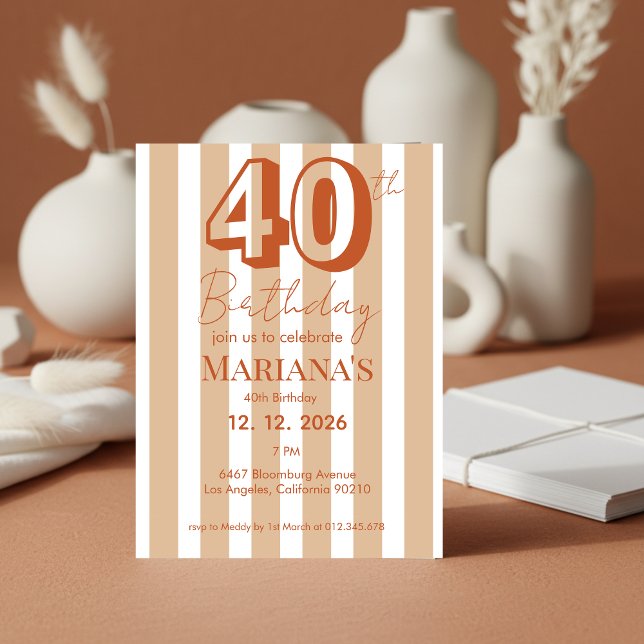 White & Terracotta Stripes Modern Scripted Einladung (Von Creator hochgeladen)