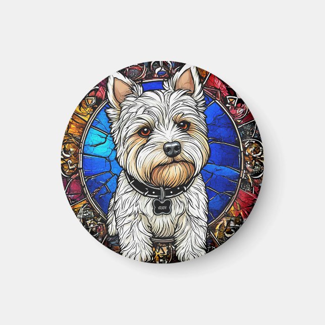 White Terrier Dog Portrait Magnet (Vorne)