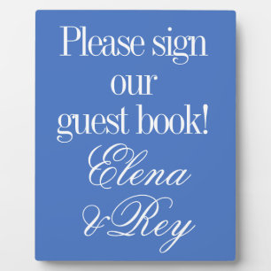 White Text on Light Blue Wedding Guest Book Fotoplatte
