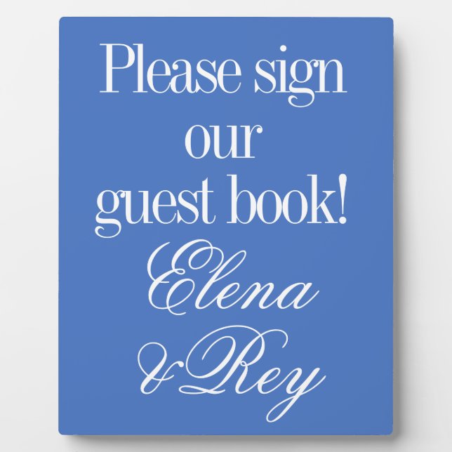 White Text on Light Blue Wedding Guest Book Fotoplatte (Vorderseite)