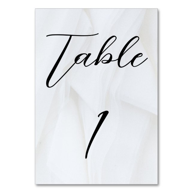 White Texture Wedding Table Card Number 1 Tischnummer (Vorderseite)