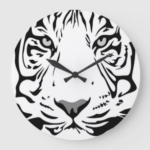White Tiger Abstrakt Große Wanduhr