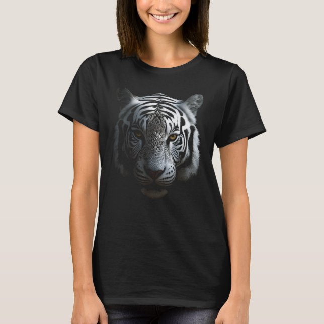 White Tiger Artwork - Mandala Animal Art Tiger T-Shirt (Vorderseite)