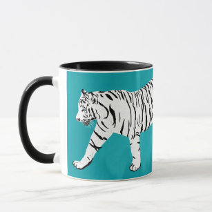White Tiger auf Aquamarine Illustration Personalis Tasse