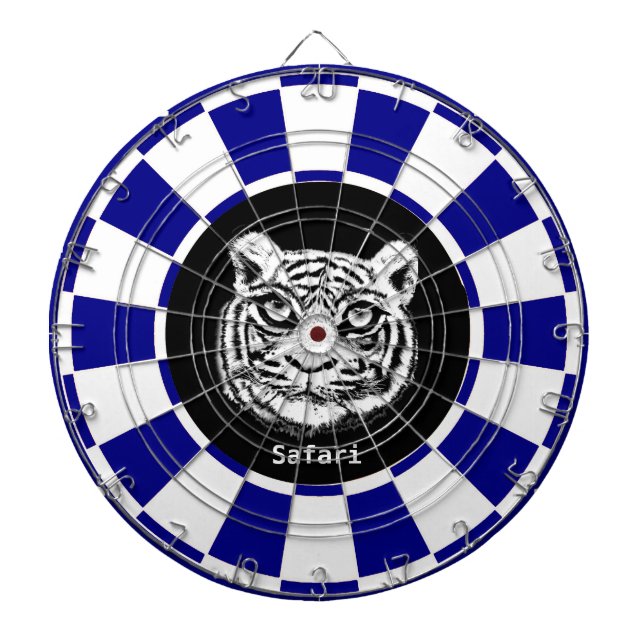 White Tiger auf Navy Blue und White Dart Board Dartscheibe (vorne)