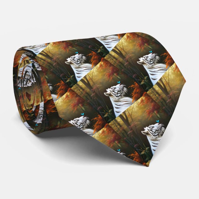 White Tiger Butterfly Kisses, Neck Tie Krawatte (Gerollt)