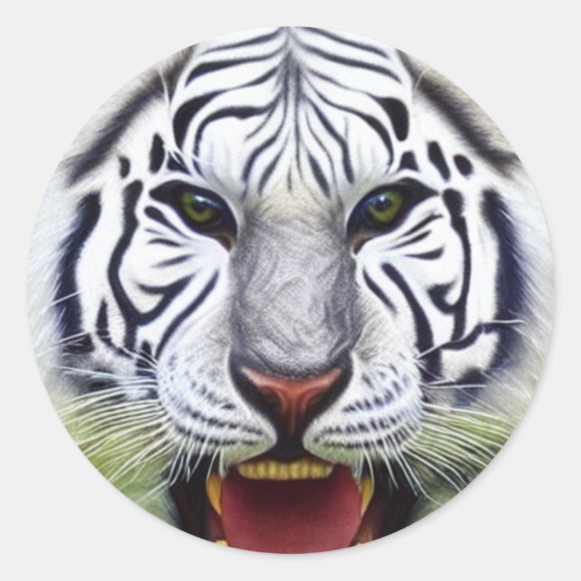 White Tiger Classic Round Sticker (Vorderseite)