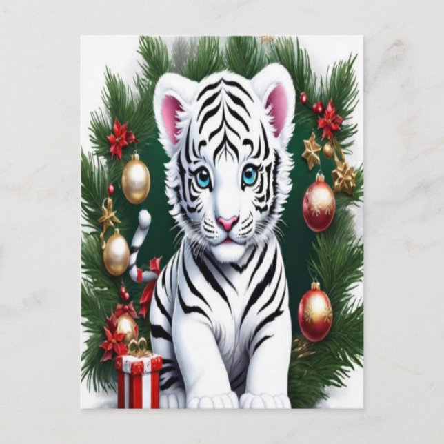 White Tiger Cube Weihnachten Postcard Postkarte (Vorderseite)