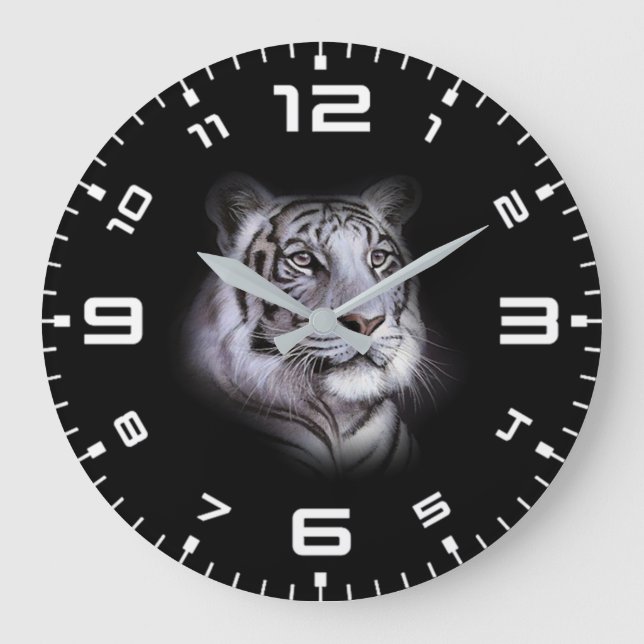 White Tiger Face Große Wanduhr (Vorderseite)