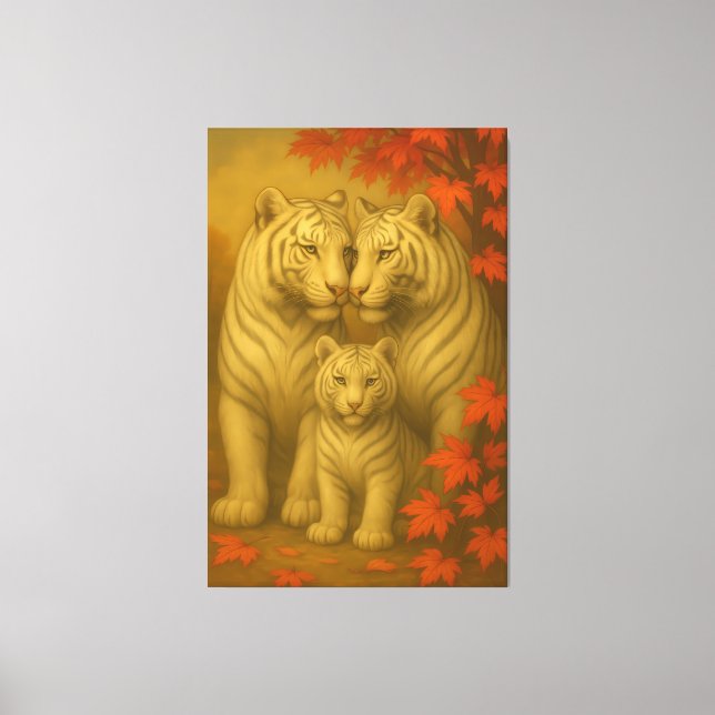 White Tiger Family – Autumn Maple Fine Art Wall Ar Leinwanddruck (Vorderseite)