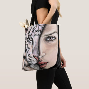White Tiger Girl Tote Tag