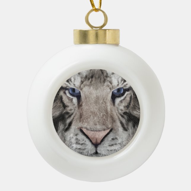 White Tiger Head  Keramik Kugel-Ornament (Vorderseite)