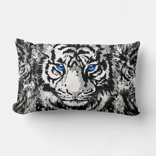 White Tiger Head Portrait - Tiger Lumbar Pillow Lendenkissen (Vorderseite)