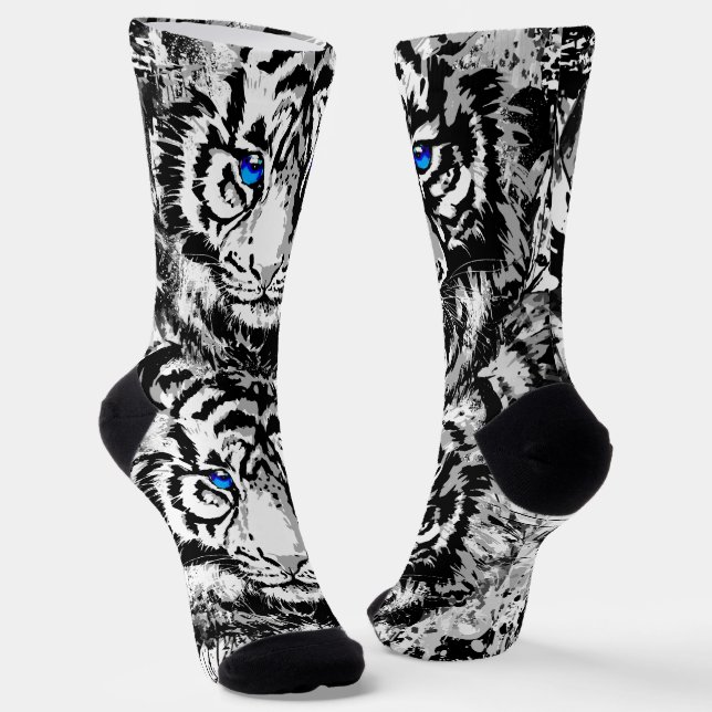 White Tiger Head Socken - Tiger Socks Blue Eyes (Gewinkelt)