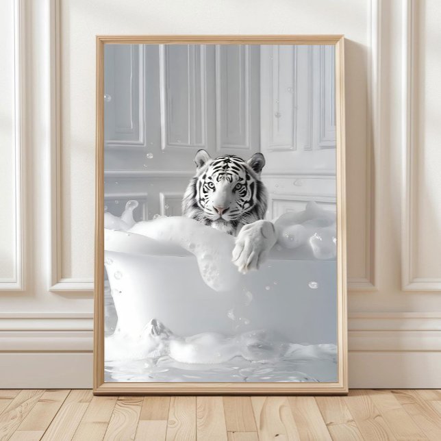 White Tiger in Bathtub Art Print Cheetah Poster Ba (Von Creator hochgeladen)