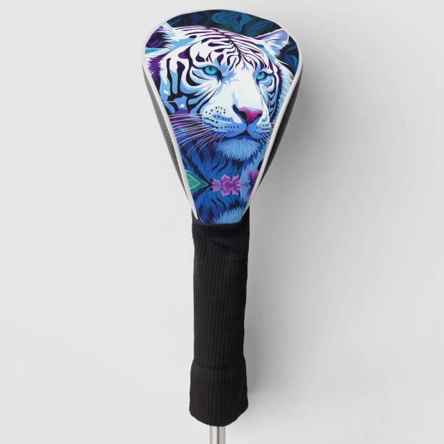 White Tiger in purple flowers Reflection Golf Headcover (Vorderseite)