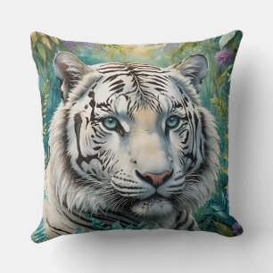 White Tiger Jungle Flora Kissen