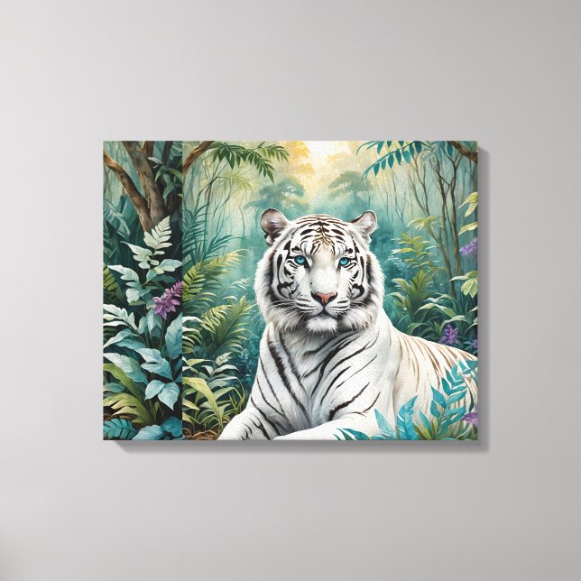 White Tiger Jungle Flora Leinwanddruck (Vorderseite)