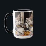 White Tiger Kitchen Moment Tasse<br><div class="desc">Morning light pours softly into a quiet rustic kitchen where an unexpected cook stands at the table. A majestic white tiger leans forward with quiet curiosity, peering into a warm pot of golden stew. One large paw gently stirs as if the striped chef is thoughtfully testing a recipe passed down...</div>