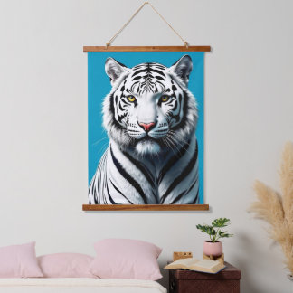 White Tiger Pop Kunst - Dichtung und Musik Wandteppich Mit Holzrahmen