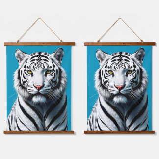 White Tiger Pop Kunst - Dichtung und Musik Wandteppich Mit Holzrahmen