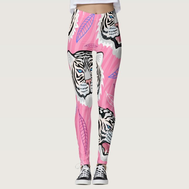 White Tiger Roar: Dschungel-Regenwaldmuster Leggings (Vorderseite)