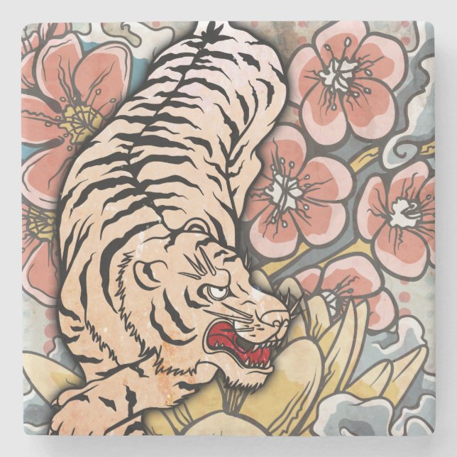 White Tiger Steinuntersetzer (Vorderseite)