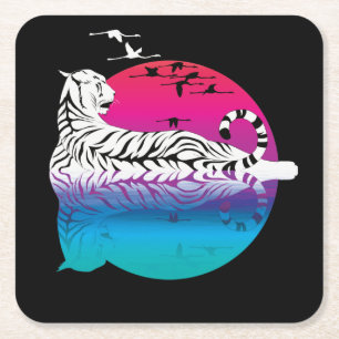 White Tiger Sunset Rechteckiger Pappuntersetzer