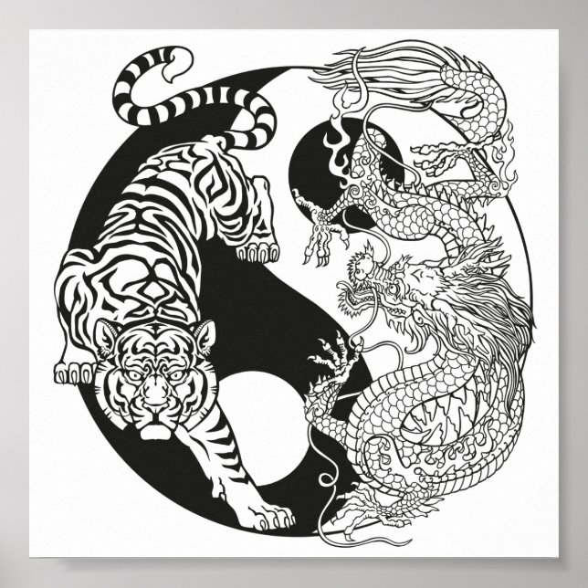 White tiger versus green dragon in the yin yang po poster (Vorne)
