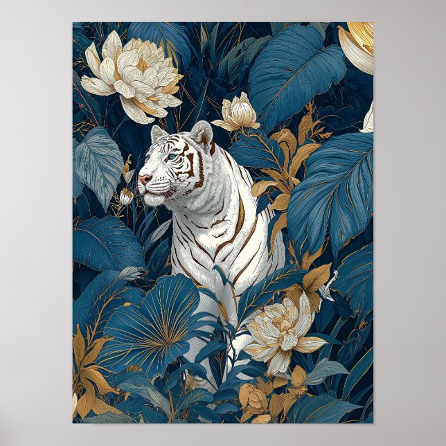White Tiger Wall Art | Jungle Botanical Poster (Vorne)