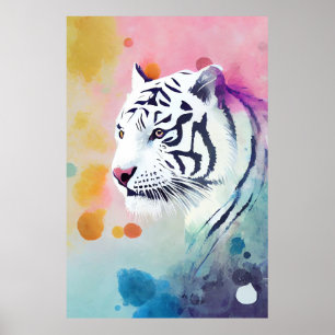 White Tiger Wild Nature Tierfarben Malerei Poster
