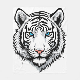 White tiger with blue eyes fleecedecke