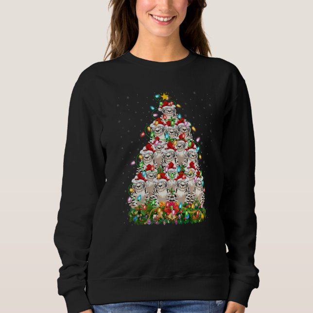 White Tiger  Xmas Santa White Tiger Christmas Tree Sweatshirt (Vorderseite)