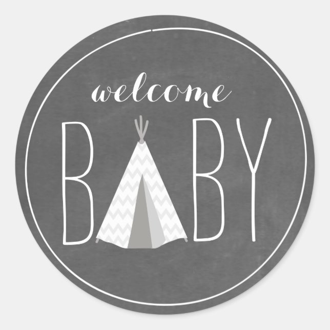 White Tipi Baby Showaufkleber - Chalkboard Runder Aufkleber (Vorderseite)