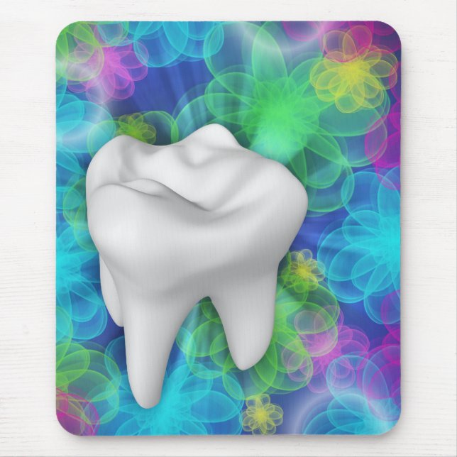 White Tooth Blumen Design Dentist Mousepad (Vorne)