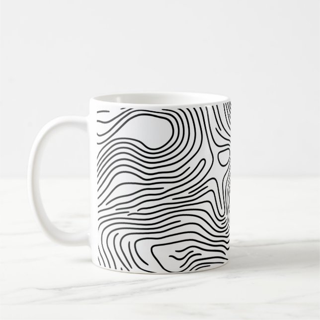 White Topographic Line Art 🌍 Kaffeetasse (Links)