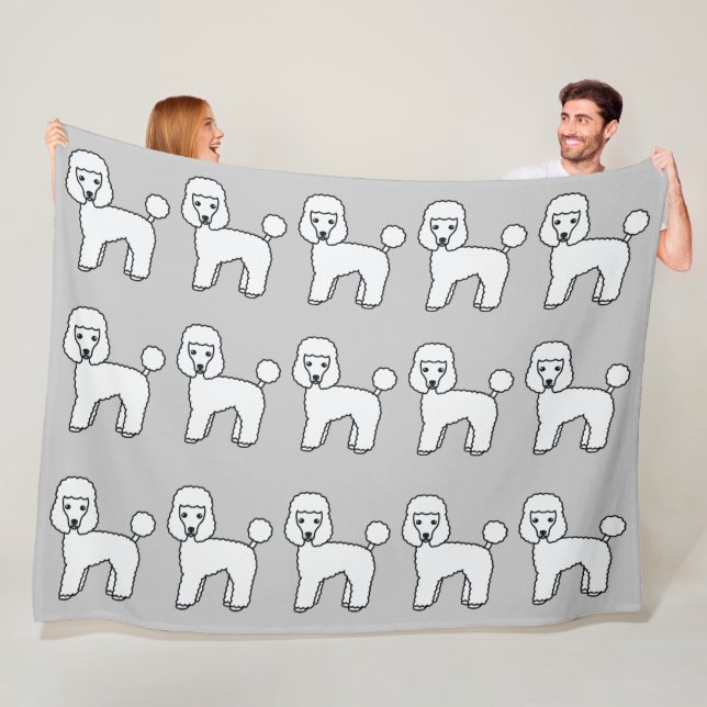 White Toy Poodle Hunde Muster auf Grau Farbe Fleecedecke (Beispiel)