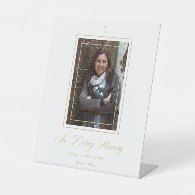 White Traditional & Elegant Golden Photo Funeral Sockelschild (Vorderseite)