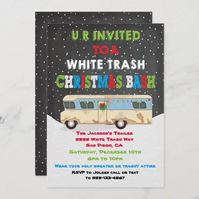 White Trailer Trash Weihnachts-Party Bash Einladung (Vorne/Hinten)