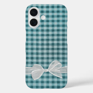 White Transparent Bow on Gingham iPhone 16 Hülle