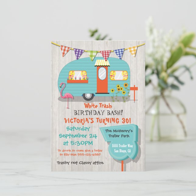 White Trash Birthday bash Party Einladung (Stehend Vorderseite)