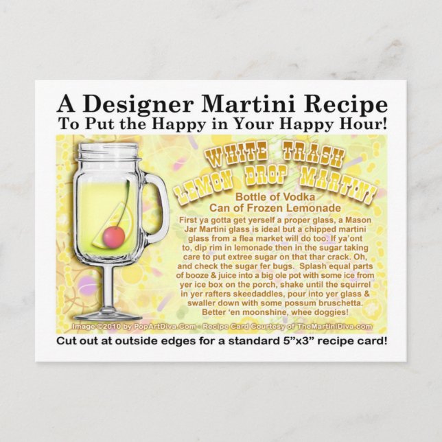 White Trash Lemon Drop Joke Martini Rezept Postcar Postkarte (Vorderseite)