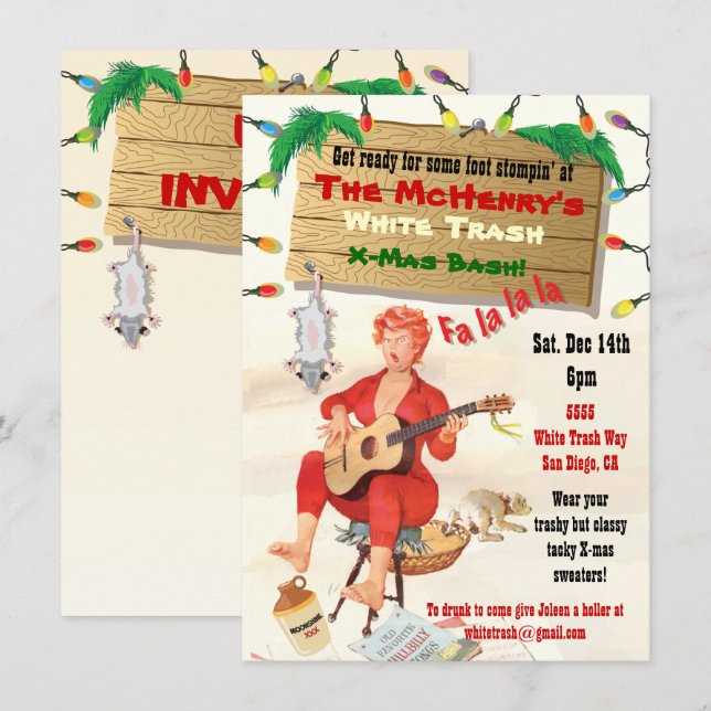 White Trash Weihnachts-Bash Einladungen (Vorne/Hinten)