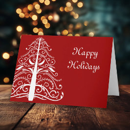 White Tree on Red Business Christmas Card Feiertagskarte