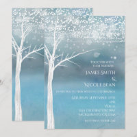White Tree Winter Blue Elegante Einladung Hochzeit